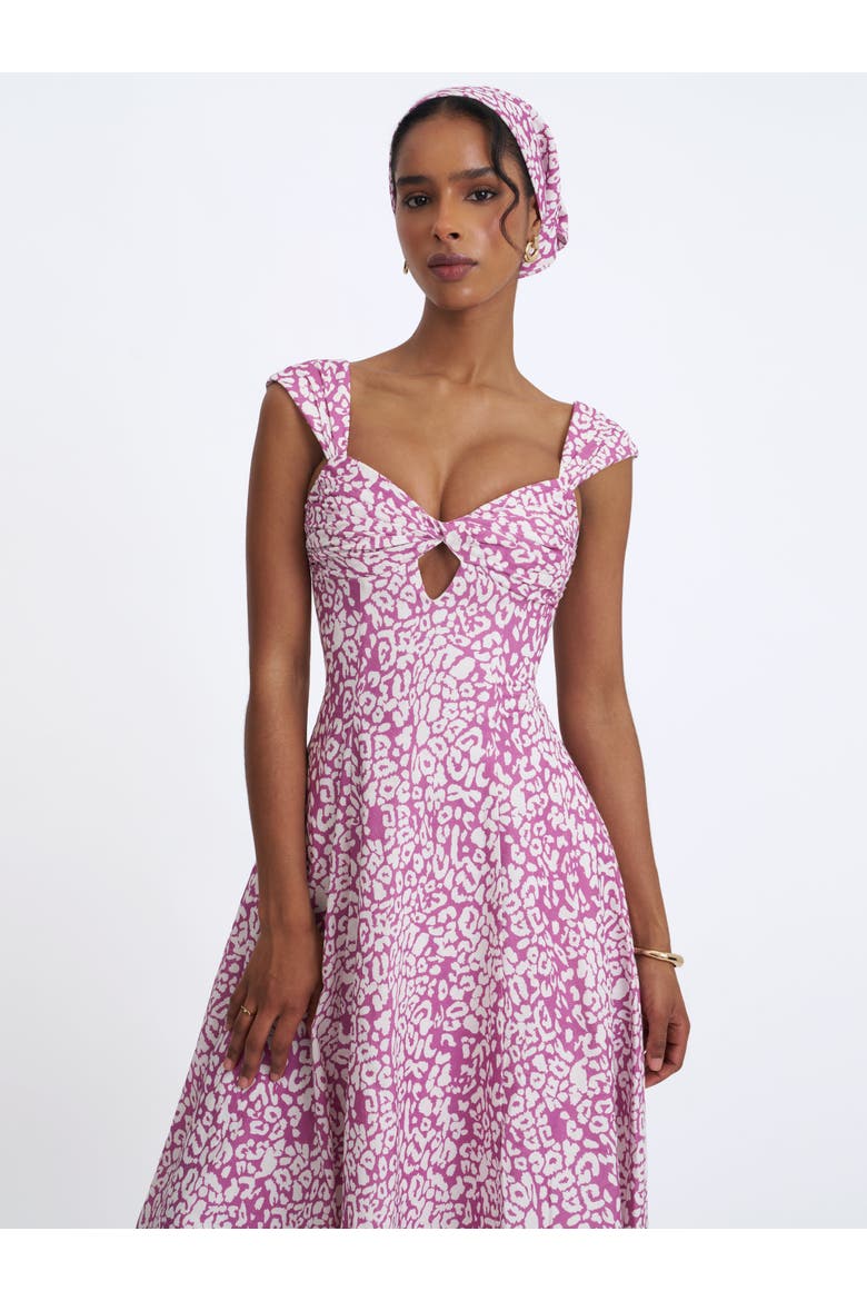 Wynonna Cheetah Linen Keyhole Midi Dress, Alternate, color, Mauve