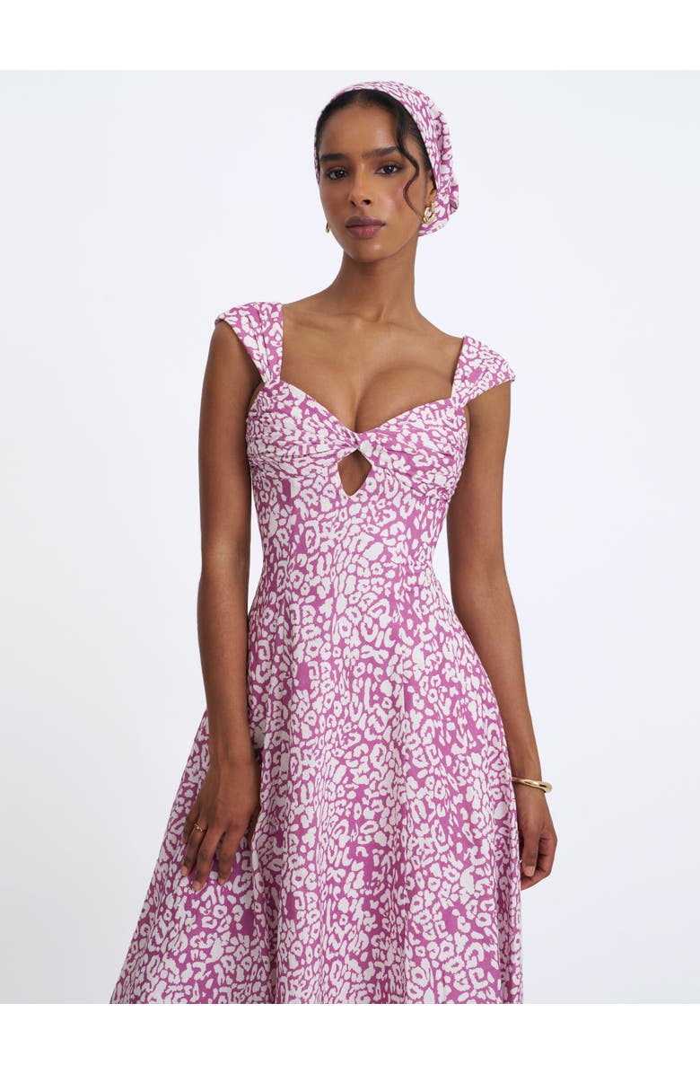 Miss Circle Wynonna Cheetah Linen Keyhole Midi Dress, Alternate, color, Mauve