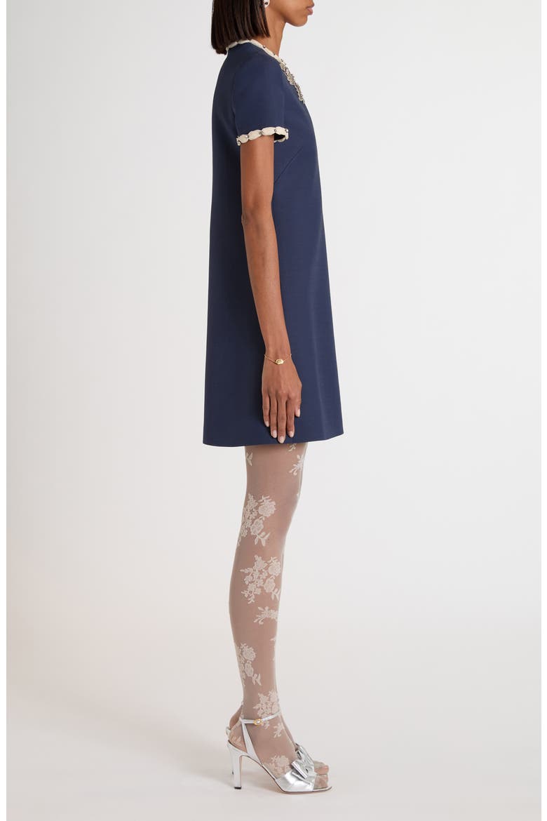 Crystal Embellished Bow Shift Dress, Alternate, color, INDIGO MULTI