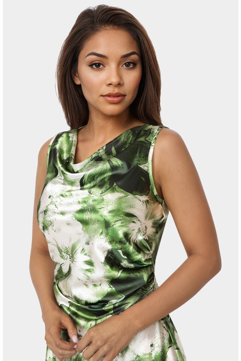 Floral Cowl Neck Sleeveless Satin Midi Dress, Alternate, color, OLIVE / MULTI