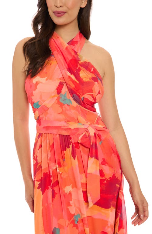 London Times Crossover Halter Neck Chiffon Maxi Dress