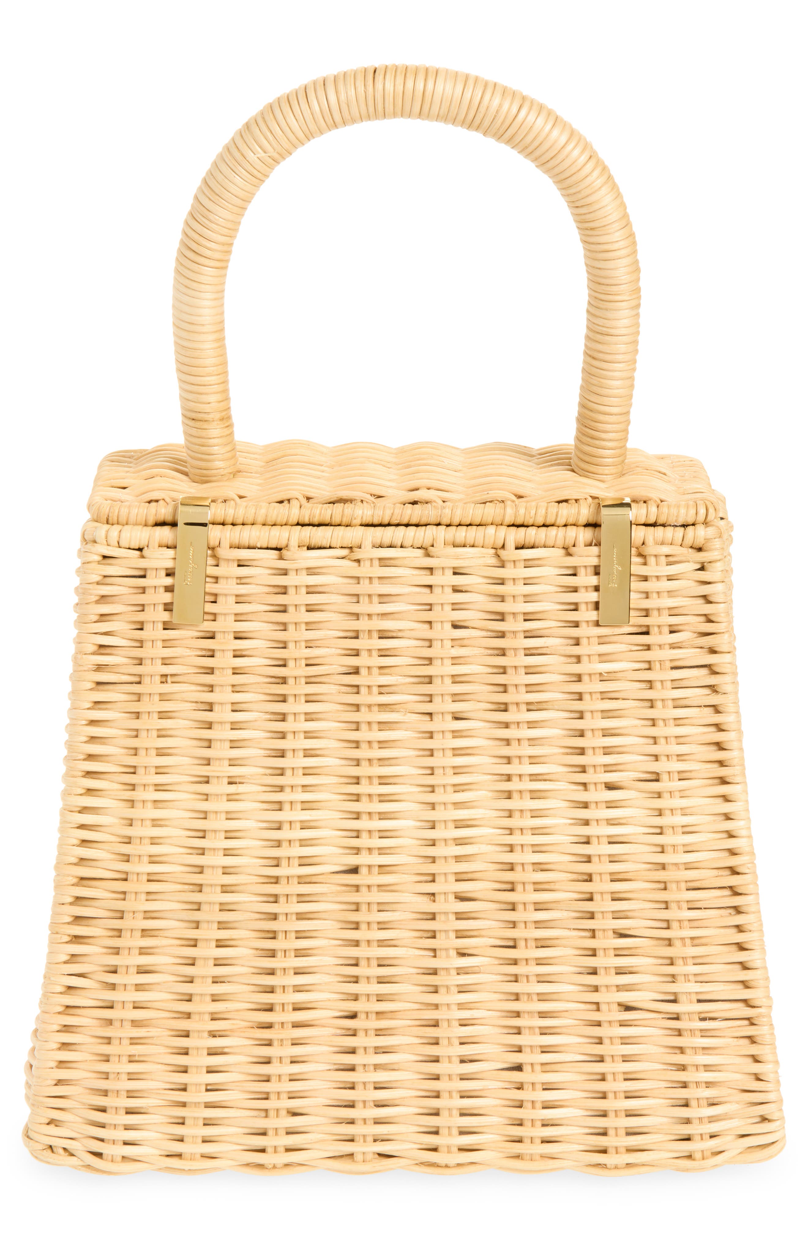 FERRAGAMO Small Iconic Top Handle Wicker Handbag, Alternate, color, Naturale Nero