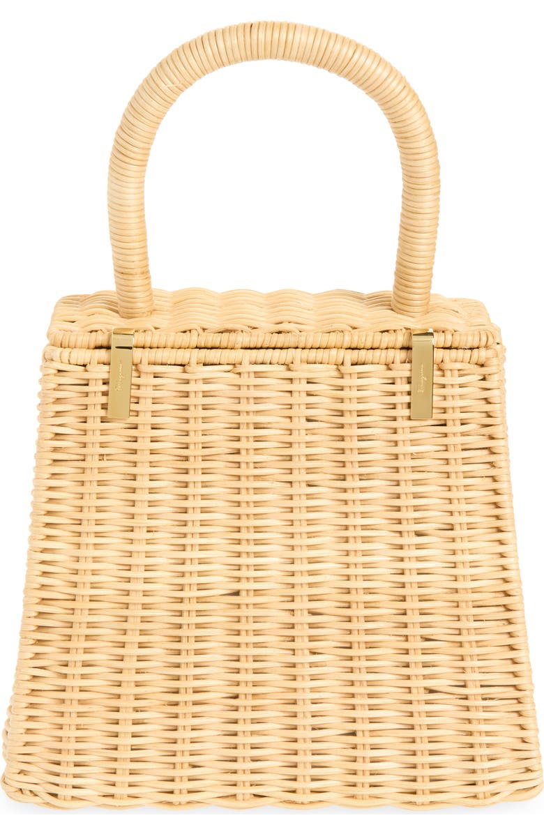 FERRAGAMO Small Iconic Top Handle Wicker Handbag, Alternate, color, Naturale Nero