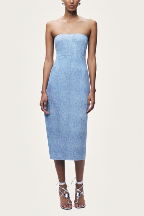 Stone-Detail Strapless Midi Dress