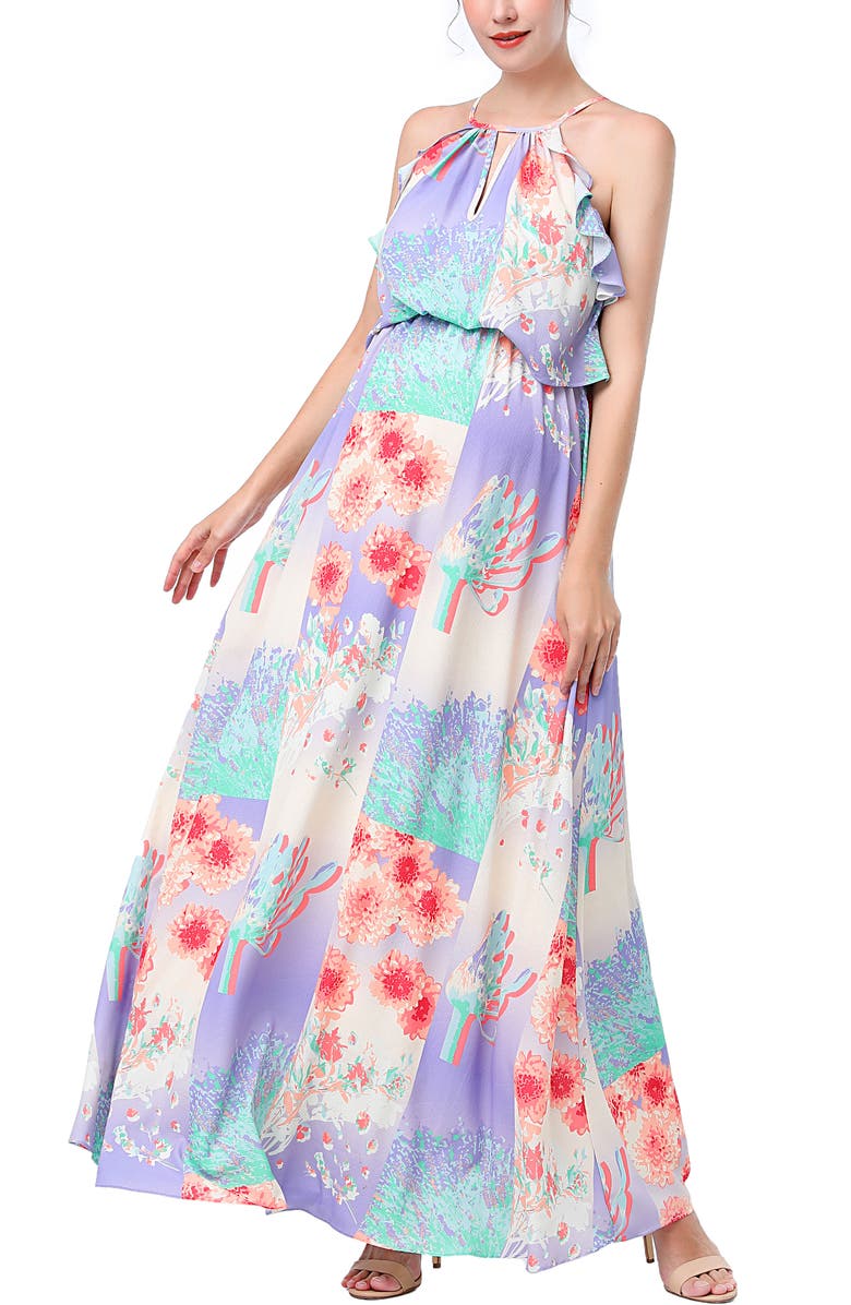 Kimi & Kai Pixie Maternity Nursing Maxi Dress, Main, color, Multicolored