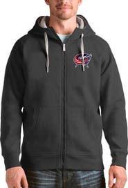 ANTIGUA Men's Antigua Charcoal Columbus Blue Jackets Logo Victory Full-Zip Hoodie