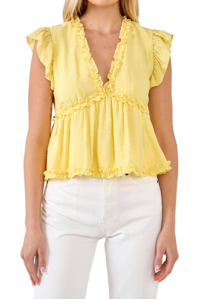 Ruffle Trim Empire Waist Blouse, Main, color, YELLOW