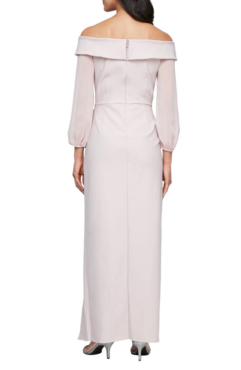 Alex Evenings Contour Collection Off the Shoulder Long Sleeve Gown, Alternate, color, Blush