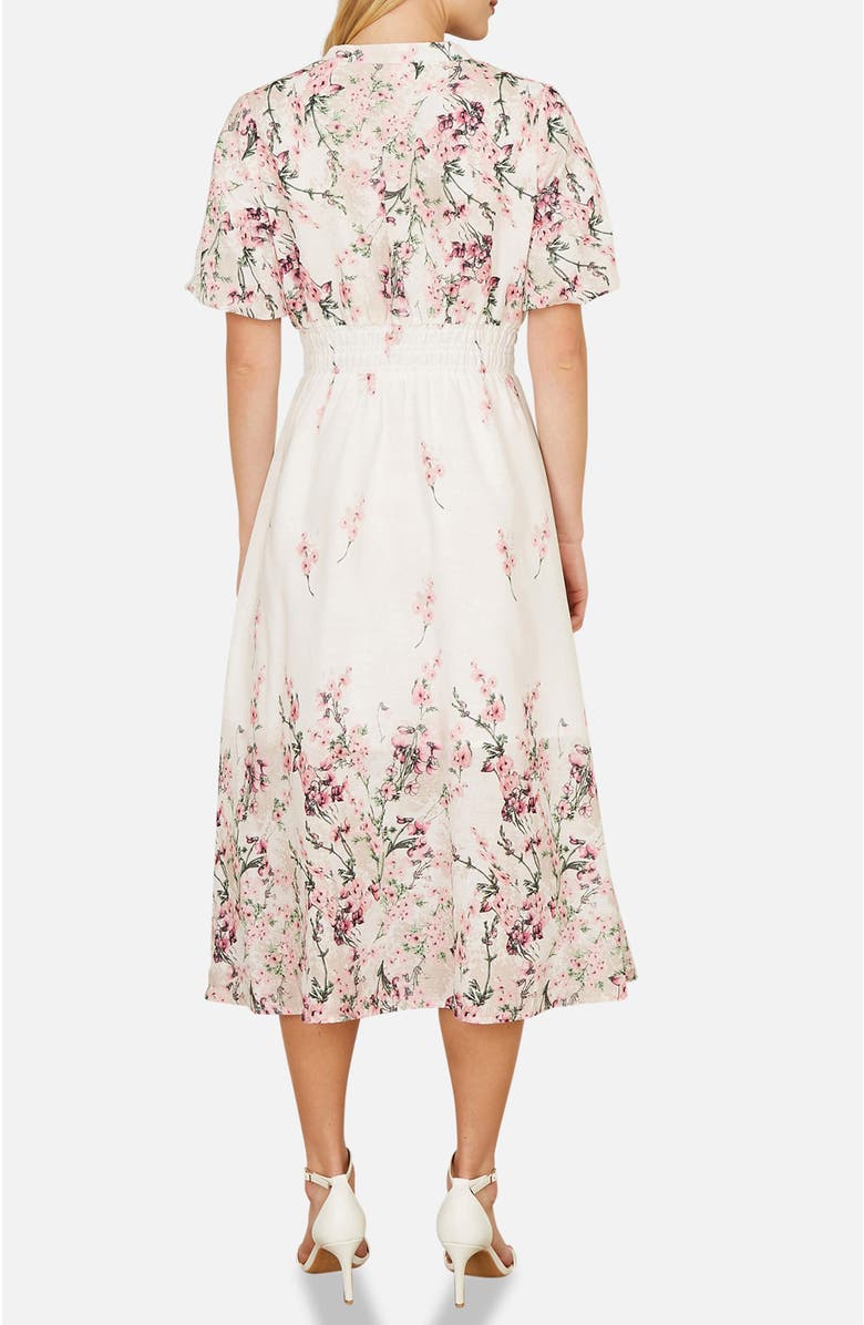 Yumi Mirrored Floral Button Up Midi Dress, Alternate, color, Ivory