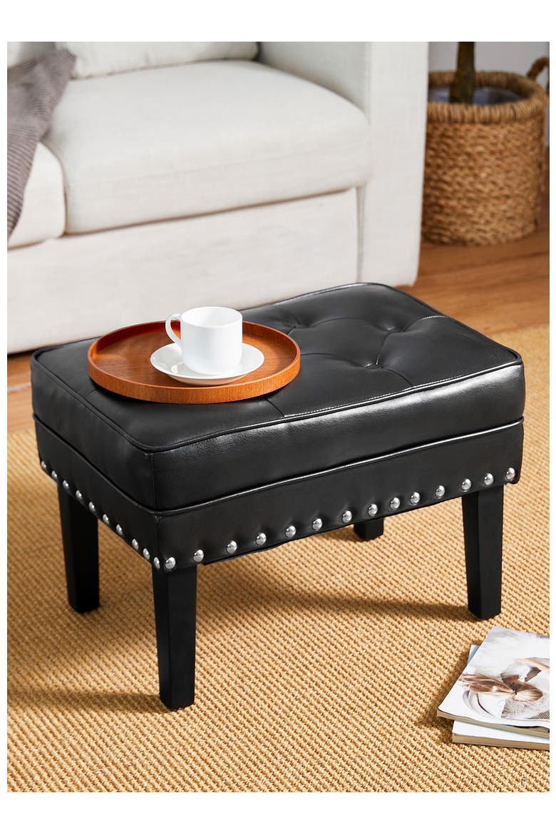 Modern Faux Leather Button-tufted Accent Stool, Alternate, color, Black