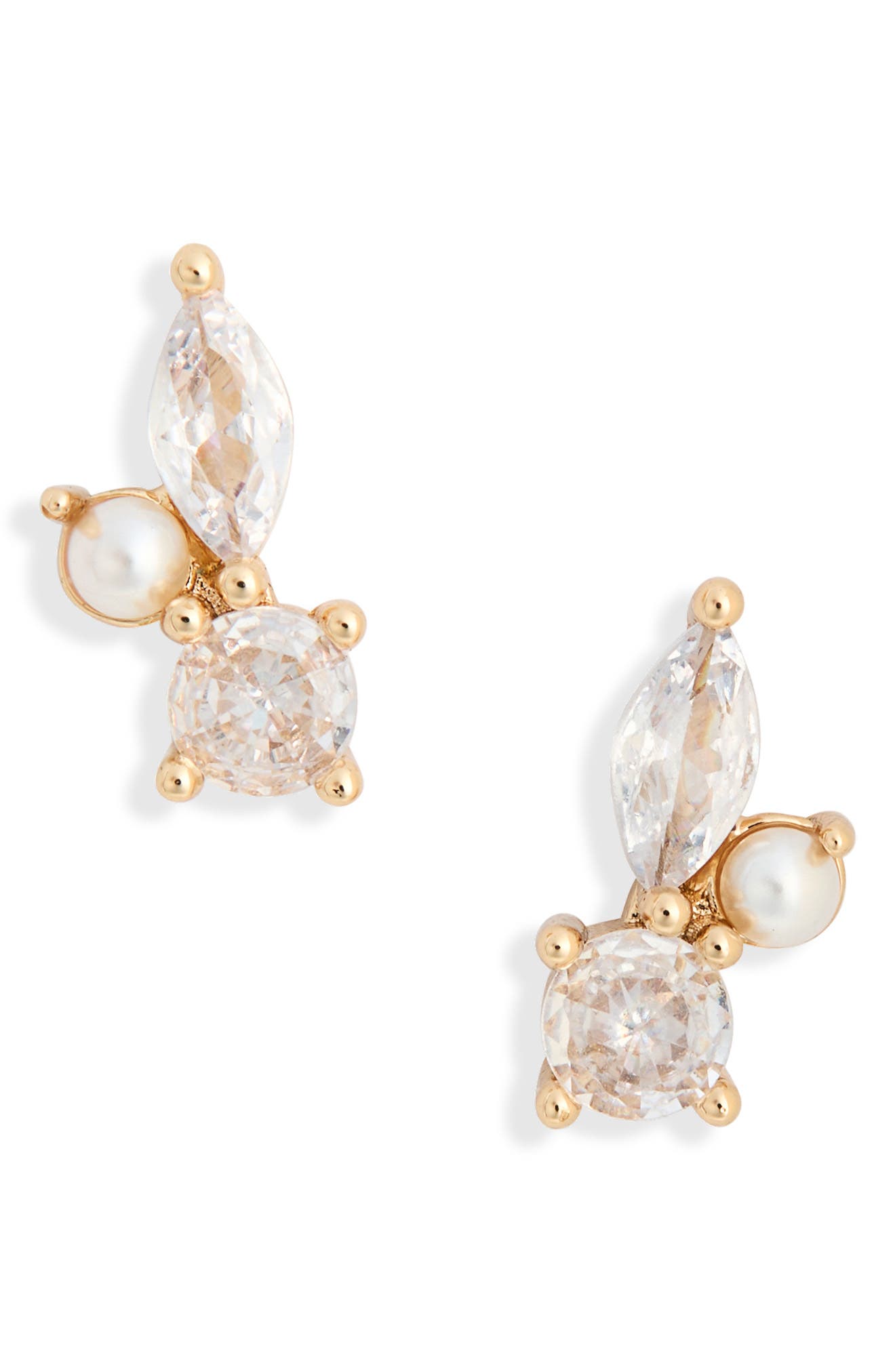 Cubic Zirconia & Faux Pearl Cluster Stud Earrings
