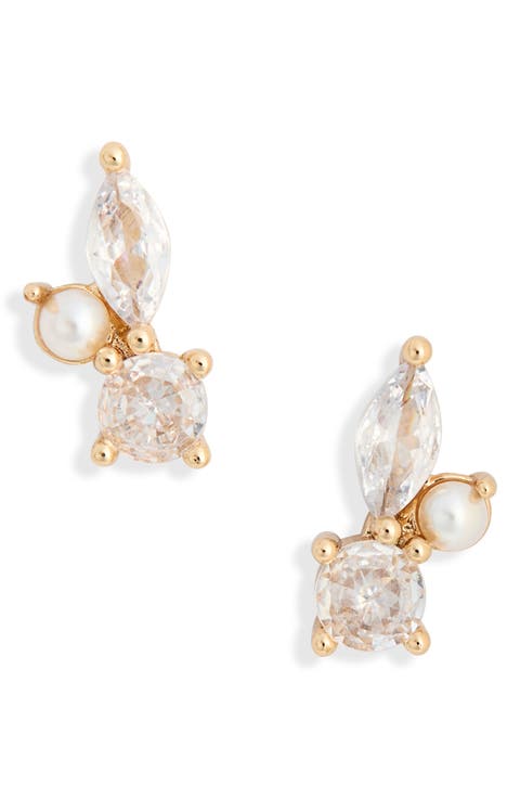 Cubic Zirconia & Faux Pearl Cluster Stud Earrings