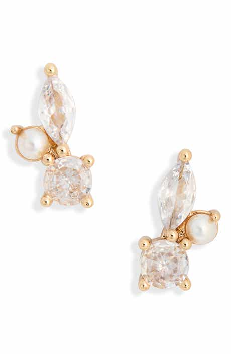 Cubic Zirconia & Faux Pearl Cluster Stud Earrings