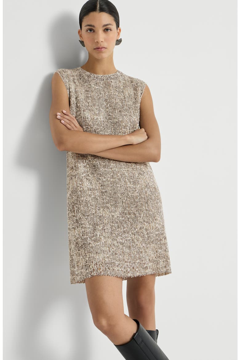 Dazzling craquelé embroidery dress in mohair and wool, Alternate, color, Silver