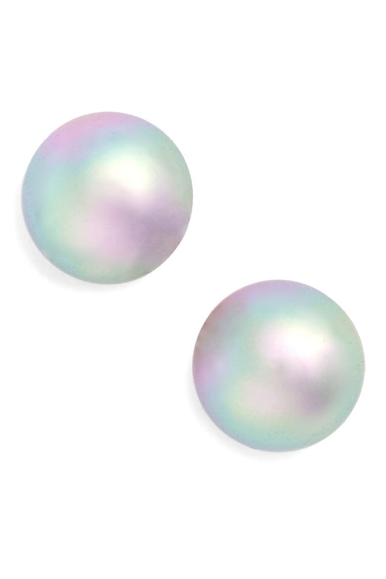 Round Simulated Pearl Stud Earrings, Main, color, GREY/ SILVER