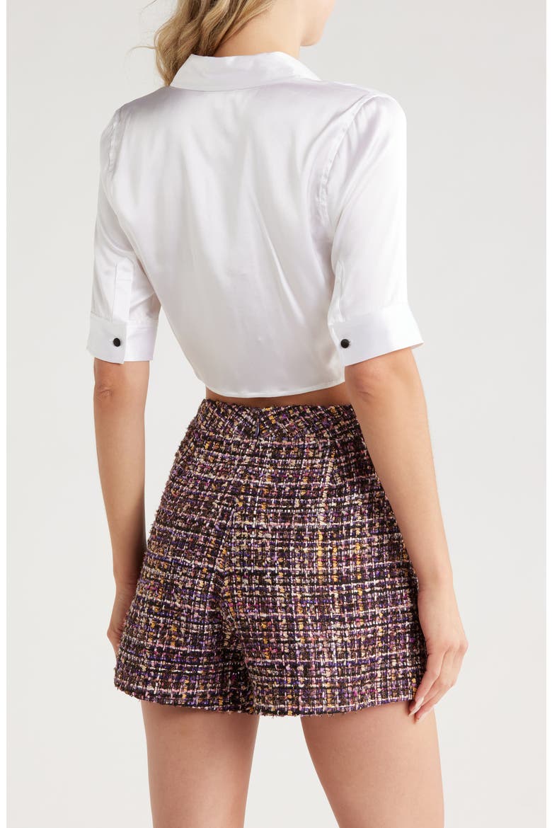Niccola Elbow Sleeve Silk Blend Crop Button-Up Shirt, Alternate, color, WHITE/BLACK
