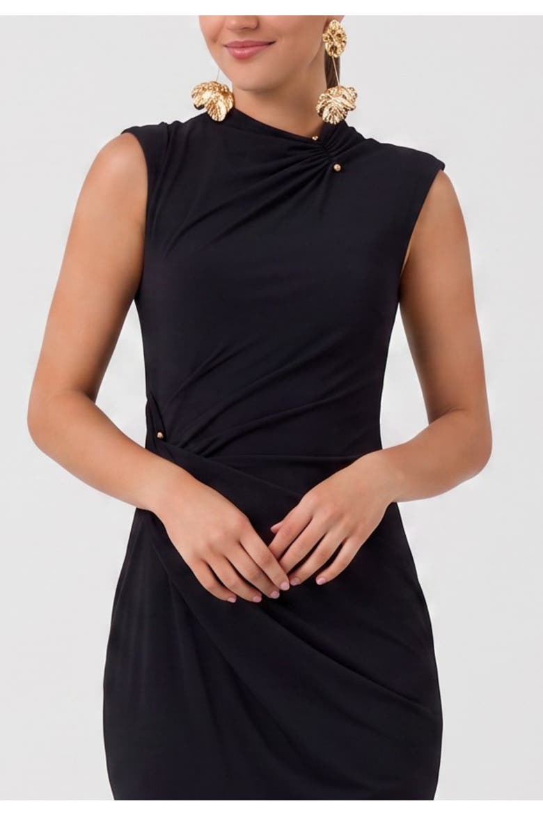 Daria High Neck Sleeveless Midi Dress, Alternate, color, Black