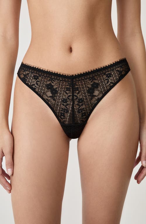 Etam Aura Lace Tanga Thong In Black