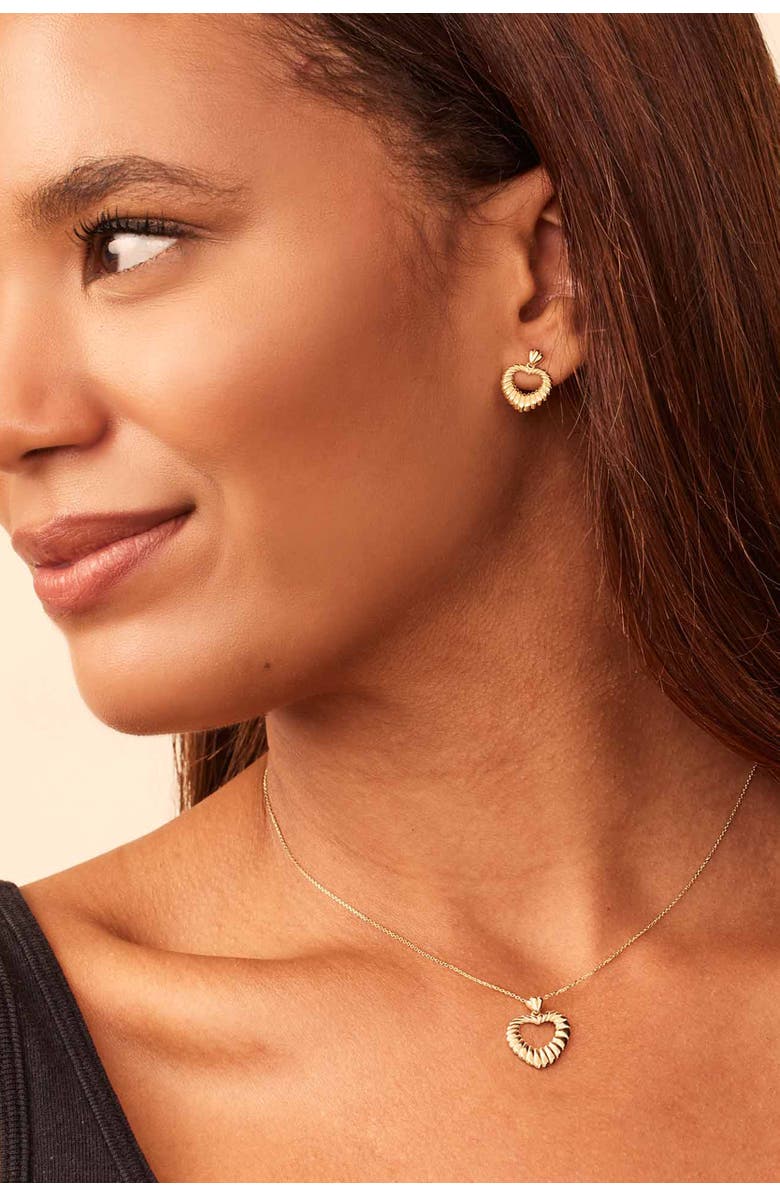 Oradina 14K Yellow Gold Retro Heart Drop Earrings, Alternate, color, 