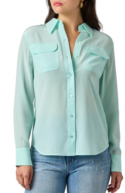 EQUIPMENT signature silk sleeveless pocket blouse shirt top purchases green blue teal XS