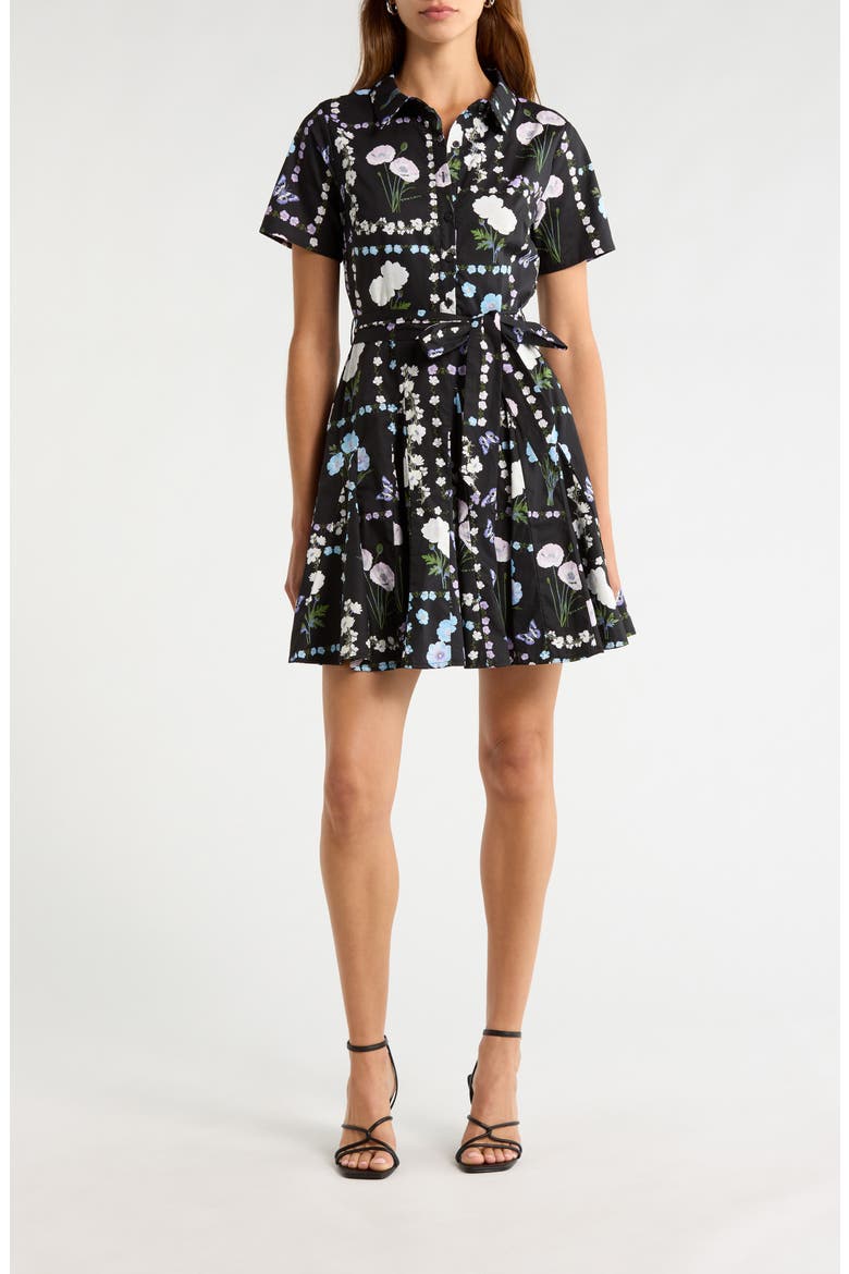 Floral Belted Shirtdress, Main, color, BLACK-PASTEL