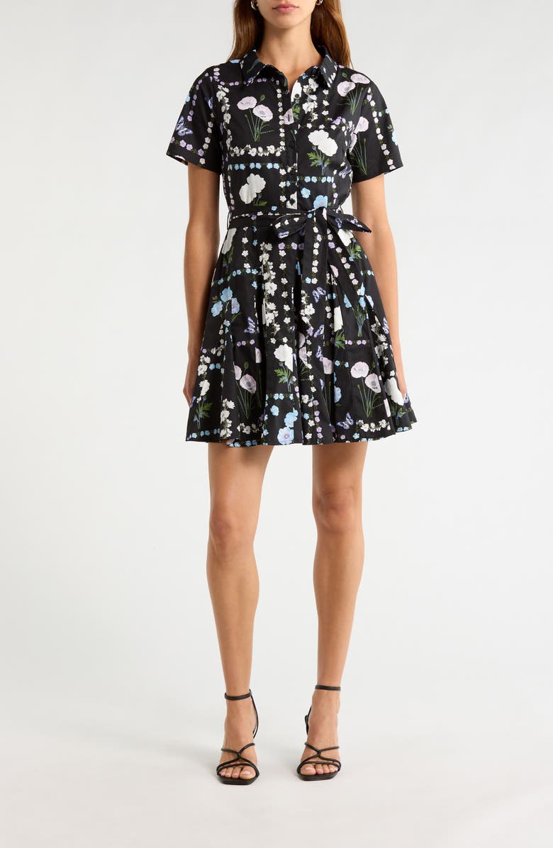 SUGARLIPS Floral Belted Shirtdress, Main, color, Black-Pastel