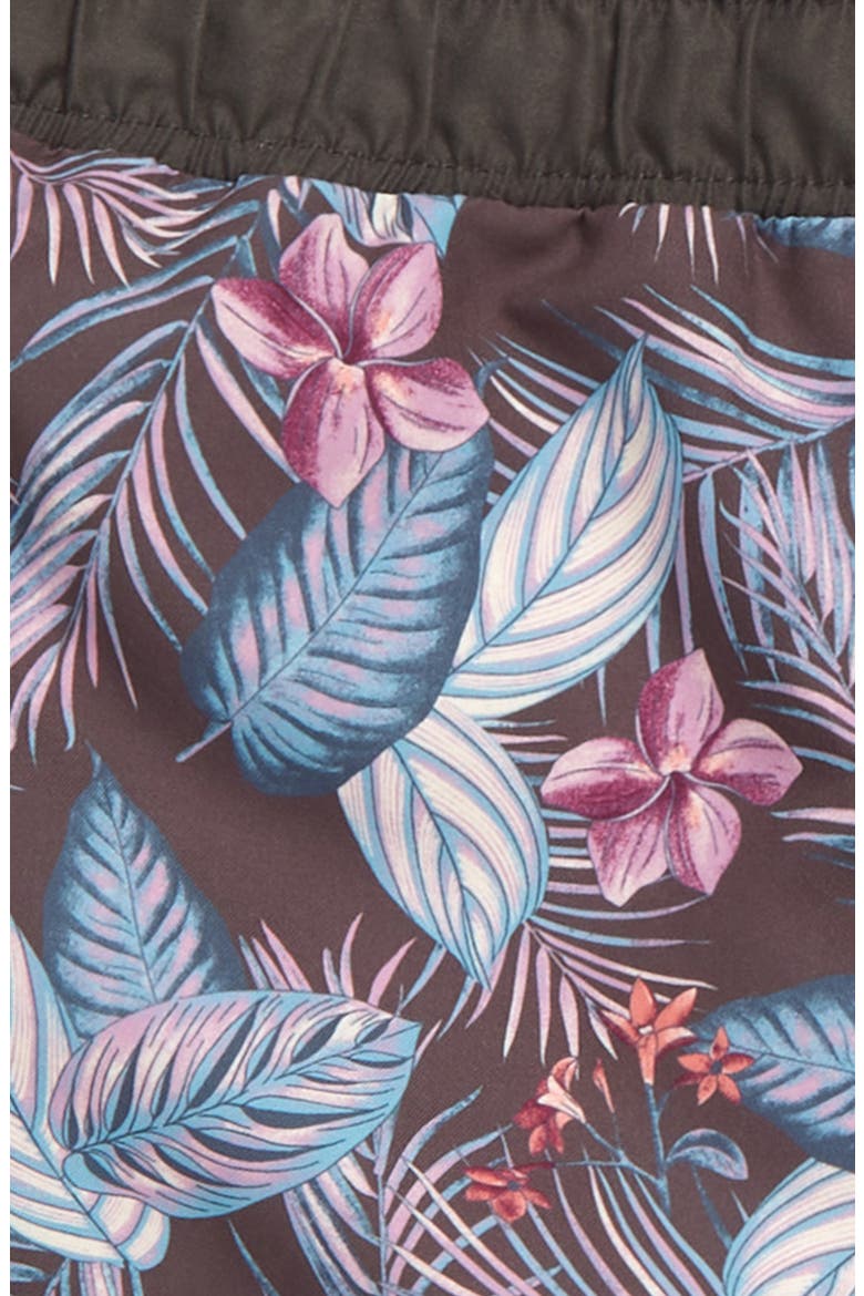 Kids' Print Swim Trunks, Alternate, color, BLACK RAVEN DARK TROPICAL