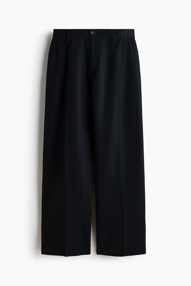 Loose-Fit Wide-Leg Linen-Blend Pants, Alternate, color, Black