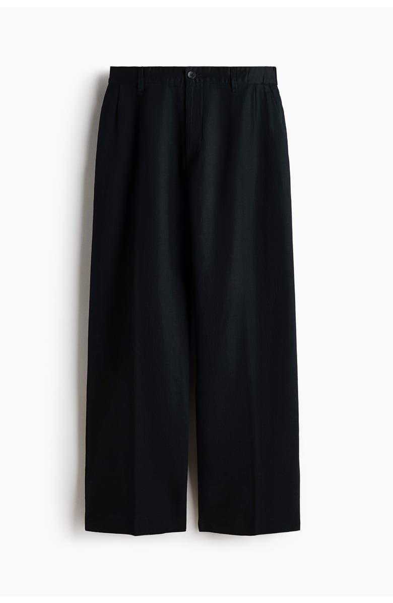 H&M Loose Fit Linen-blend Trousers, Main, color, Black