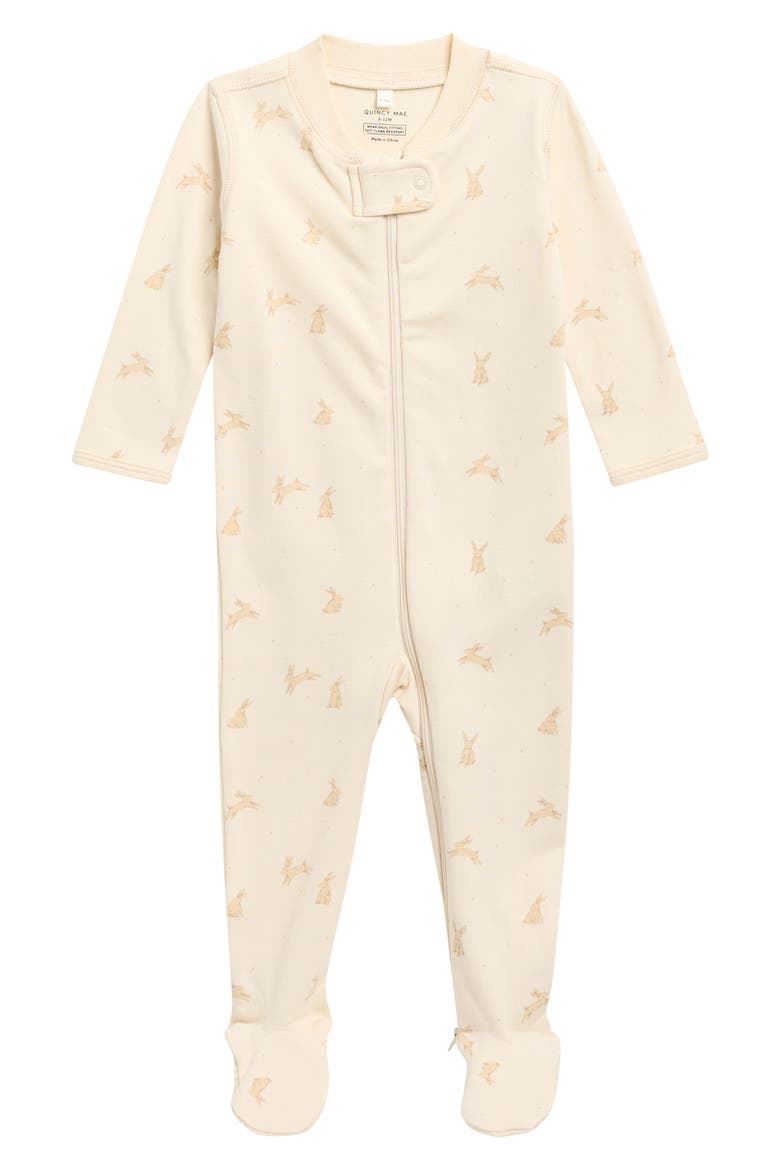 Print Organic Cotton Zip Footie, Main, color, NATURAL