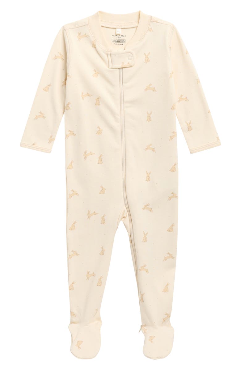 QUINCY MAE Print Organic Cotton Zip Footie, Main, color, Natural