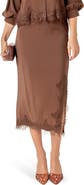 English Factory Lace Trim Satin Midi Skirt