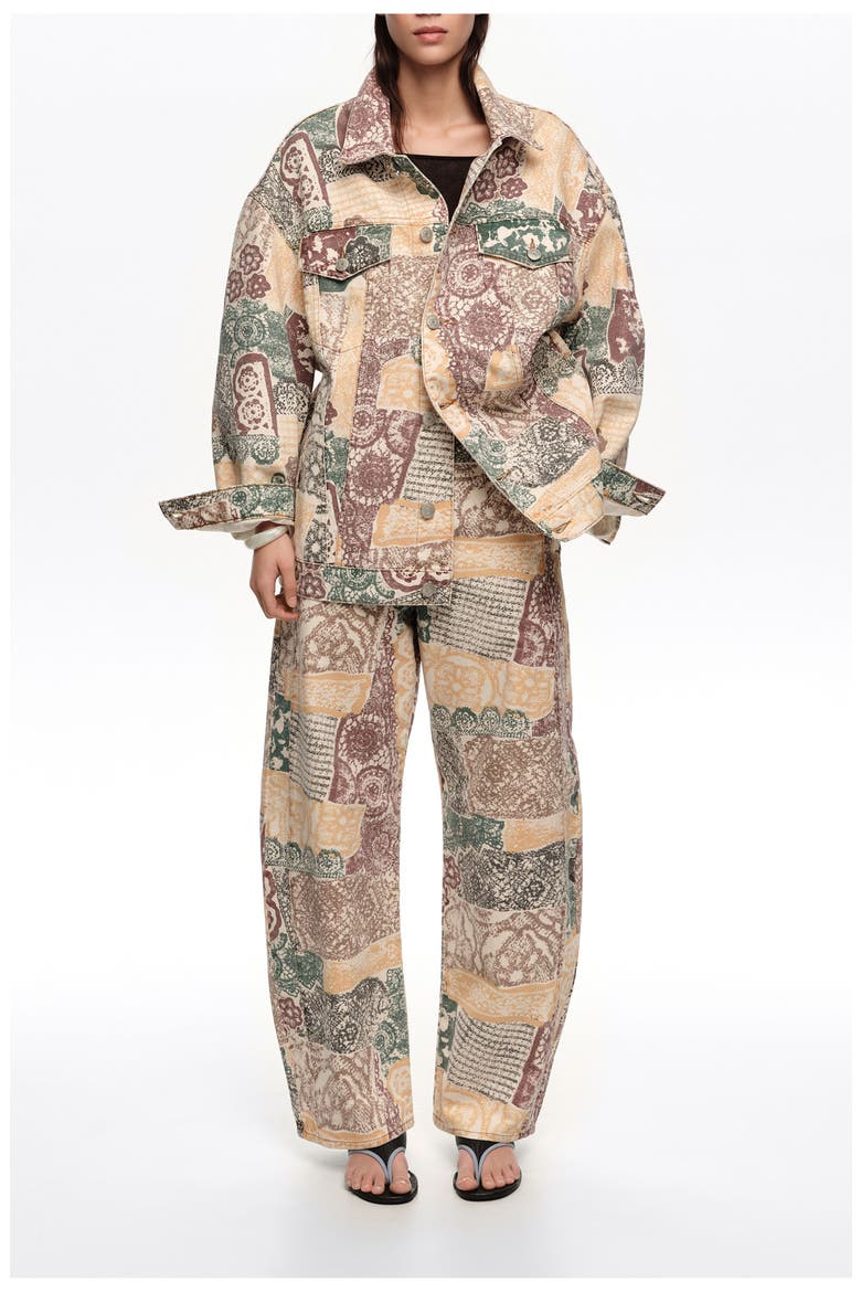 Oversize Print Denim Jacket, Main, color, LACE PRINT IVORY