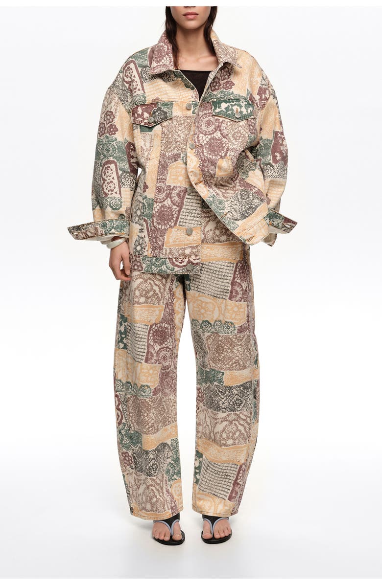 Bimba y Lola Oversize Print Denim Jacket, Main, color, Lace Print Ivory