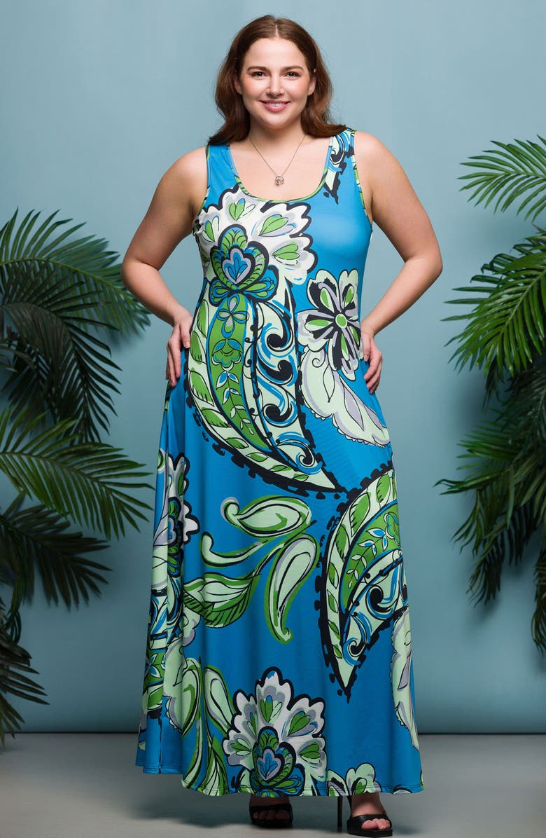 24seven Comfort Apparel Floral Sleeveless Knit Maxi Dress, Alternate, color, 