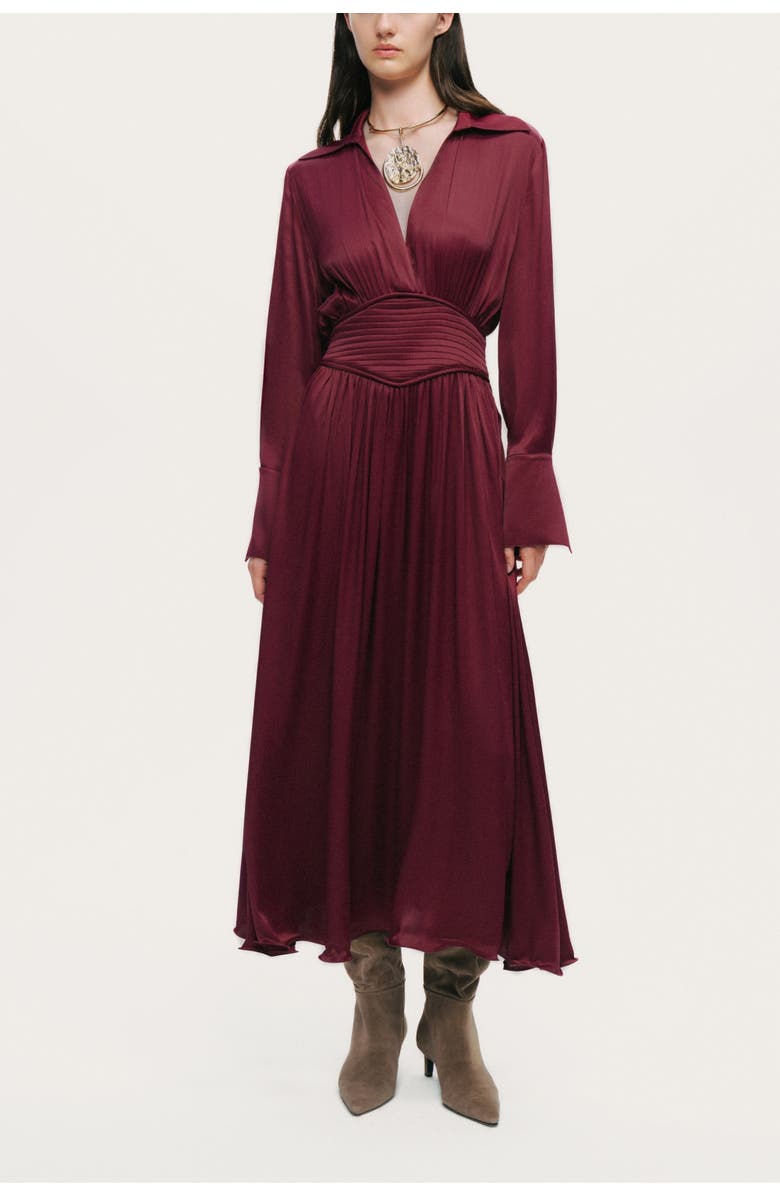 Nocturne Plunging V-Neck Collared Midi Dress, Main, color, Burgundy