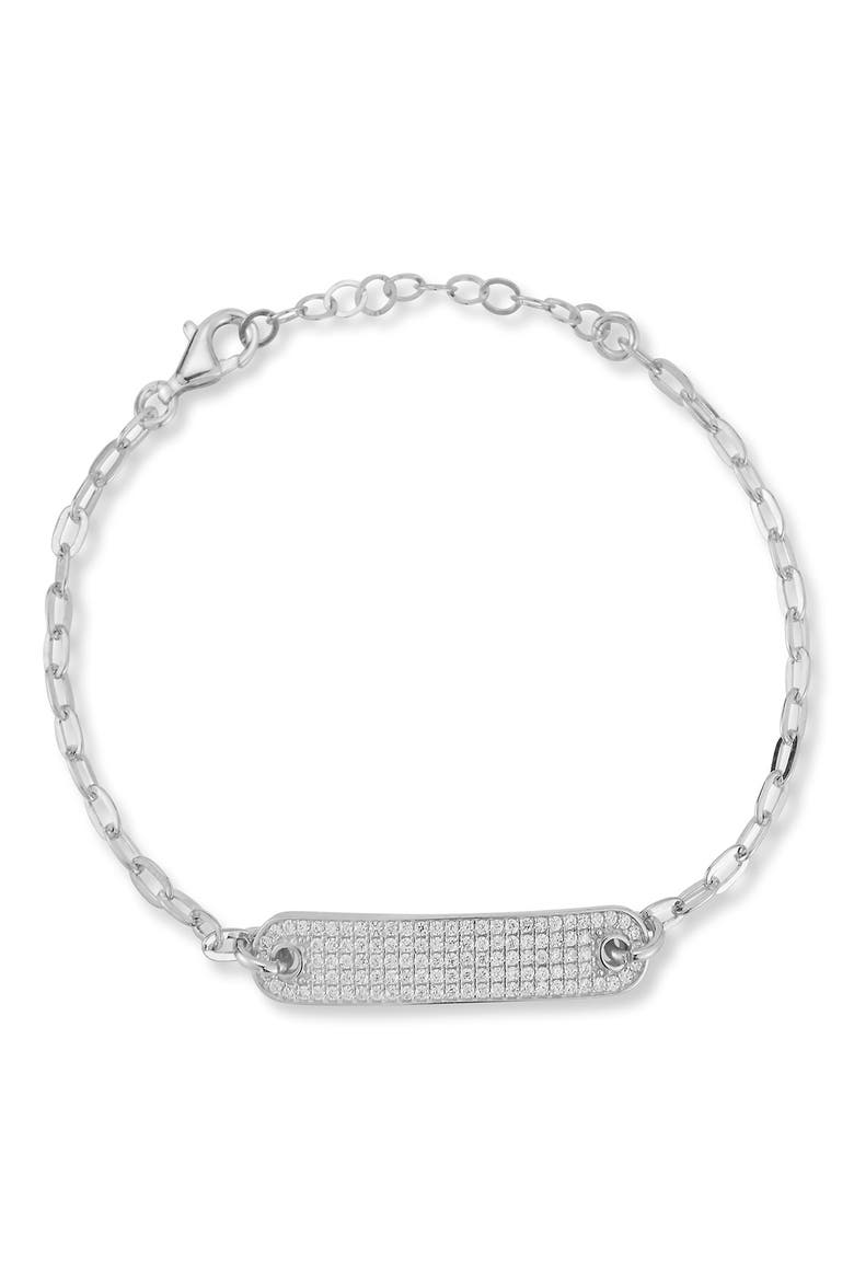 Pavé Cubic Zirconia ID Bar Link Bracelet, Main, color, SILVER