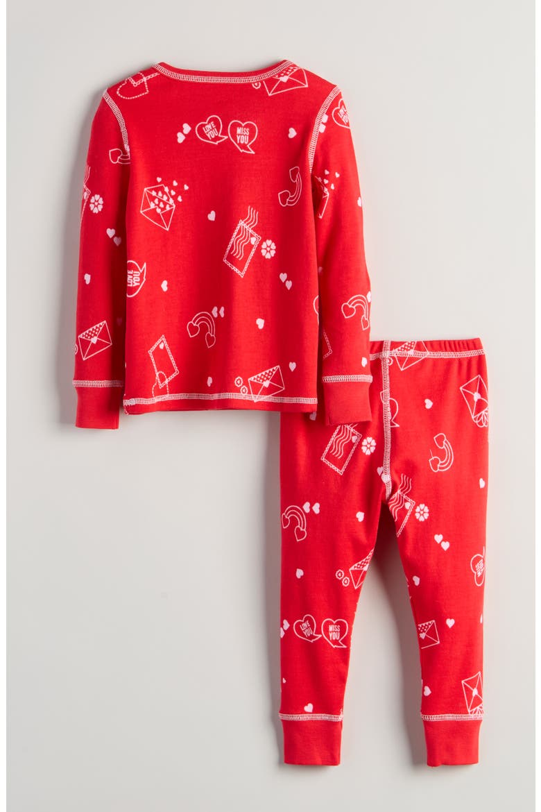 Kids' Print Fitted Cotton Two-Piece Pajama Set, Alternate, color, RED VALENTINE CARDS
