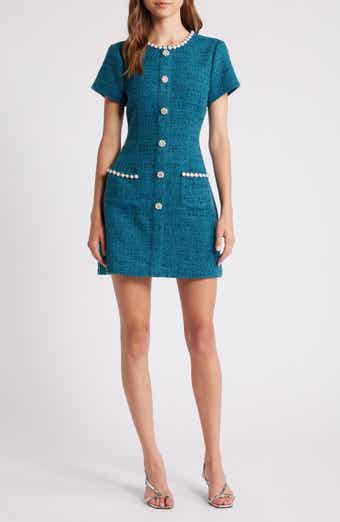 LIKELY Alani Imitation Pearl & Rhinestone Detail Tweed Minidress