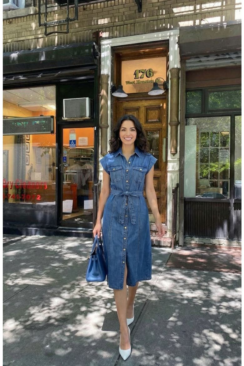 Sleeveless Denim Tie Waist Midi Dress, Alternate, color, Medium Wash Blue