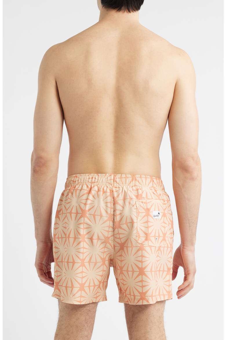 Tile Print Mid Length Swim Trunks, Alternate, color, SAND/ CARAMEL