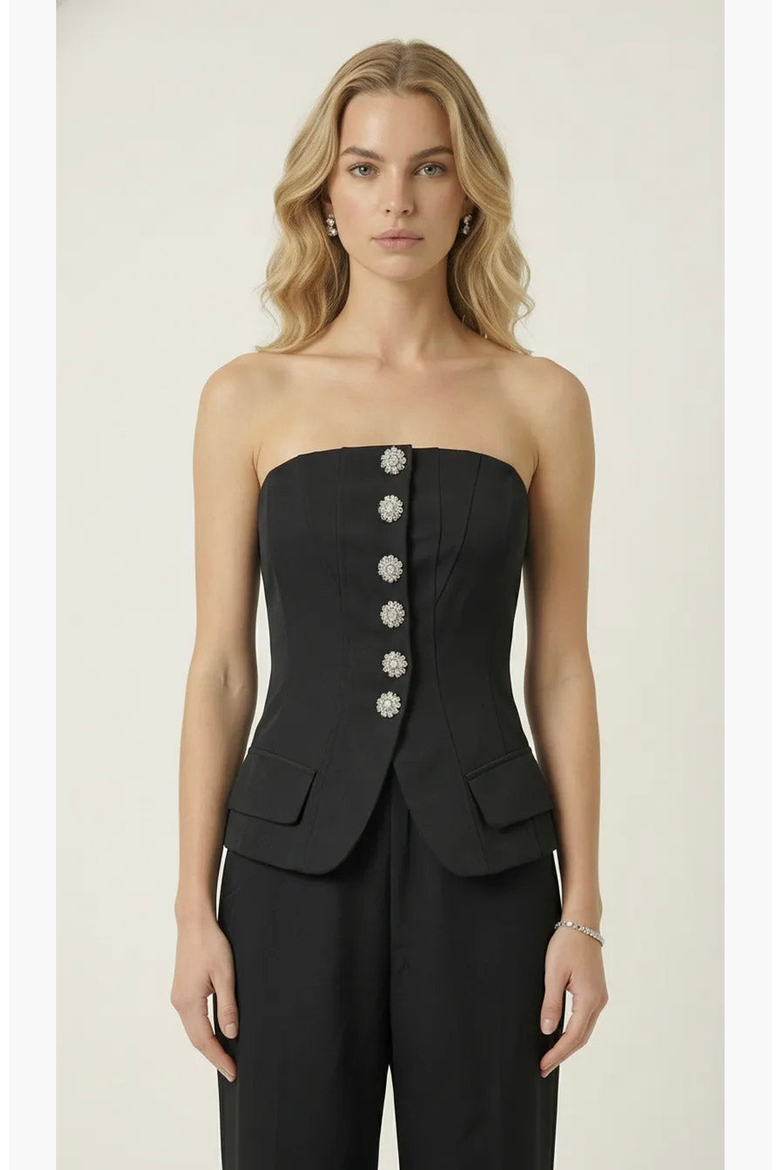 Strapless Vest and Wide Leg Pant Set, Alternate, color, Black