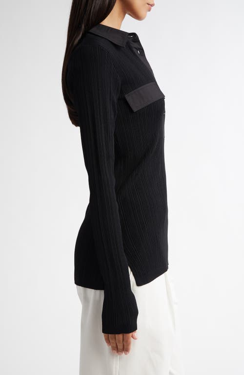 Totême Toteme Half Placket Long Sleeve Knit Polo In Black
