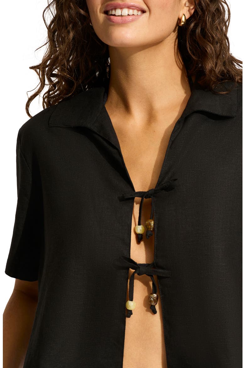 Palermo Tie Front Cover-Up Shirt, Alternate, color, BLACK