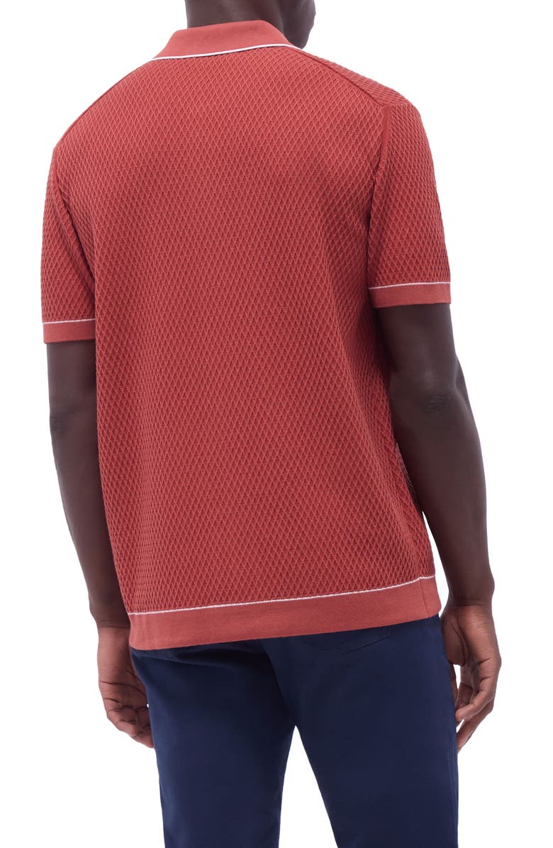 Bugatchi Tipped Short Sleeve Button-Up Sweater, Alternate, color, Brick