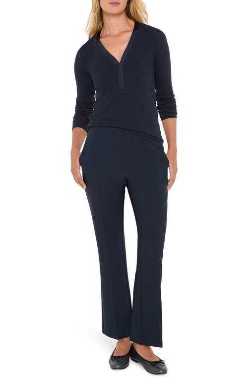 Nic + Zoe Nic+zoe Trimmed Knit Rib V-neck Top In Blue