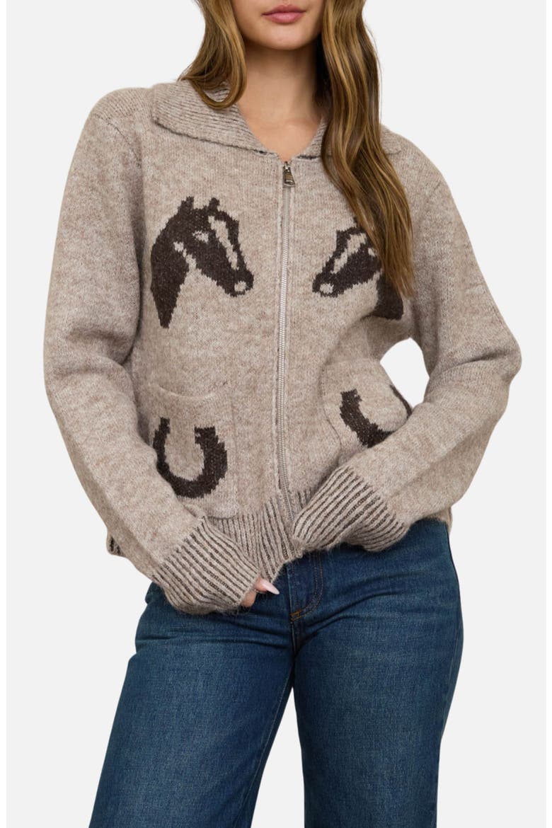 Horse Jacquard Cardigan, Main, color, LIGHT BROWN MULTI