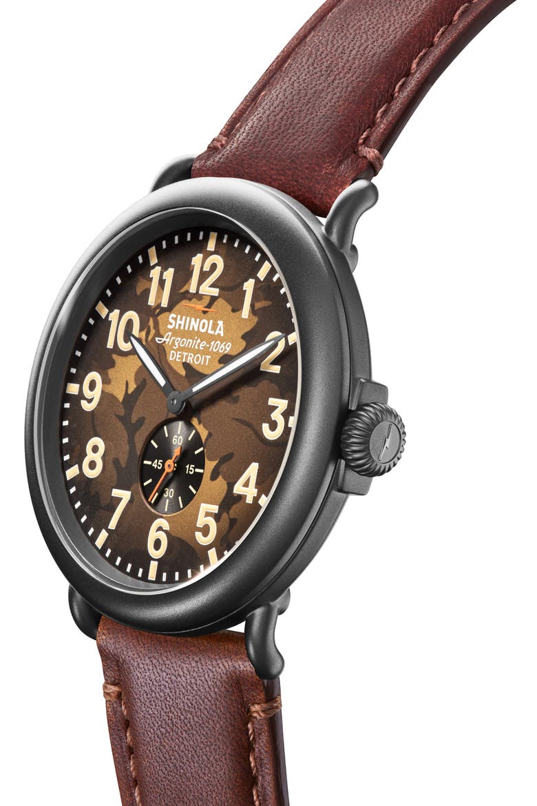 Runwell Leather Strap Watch, 47mm, Alternate, color, BROWN OAK CAMO