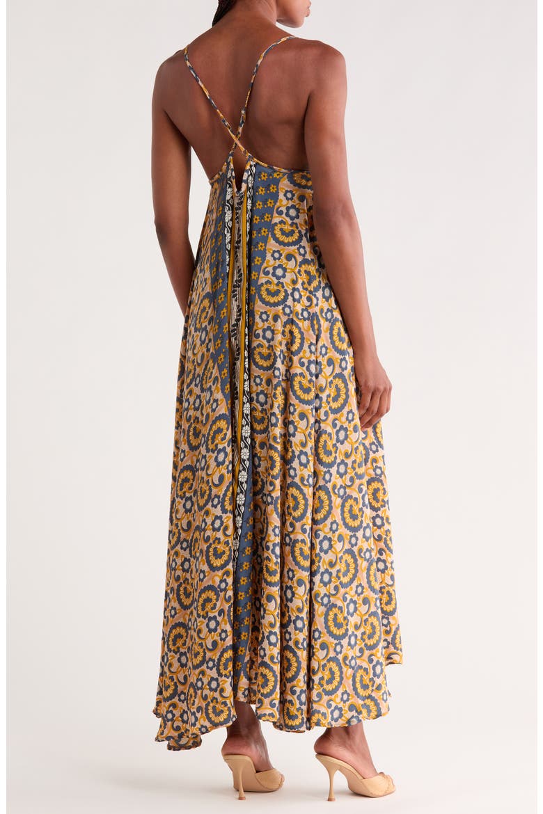 Cross Back Maxi Dress, Alternate, color, BLUE/ YELLOW