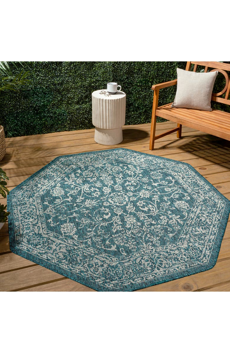 JONATHAN Y Tela Bohemian Textured Weave Floral Octagon Indoor/Outdoor Area Rug, Alternate, color, Teal/Gray